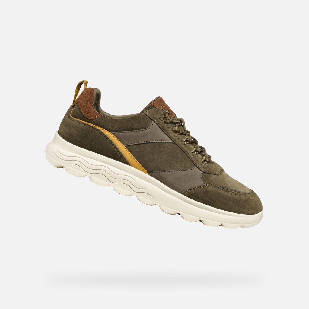 Geox - Baskets Homme Spherica Man Vert Militaire/cognac - Chaussures De Sport - Vert - Decathlon