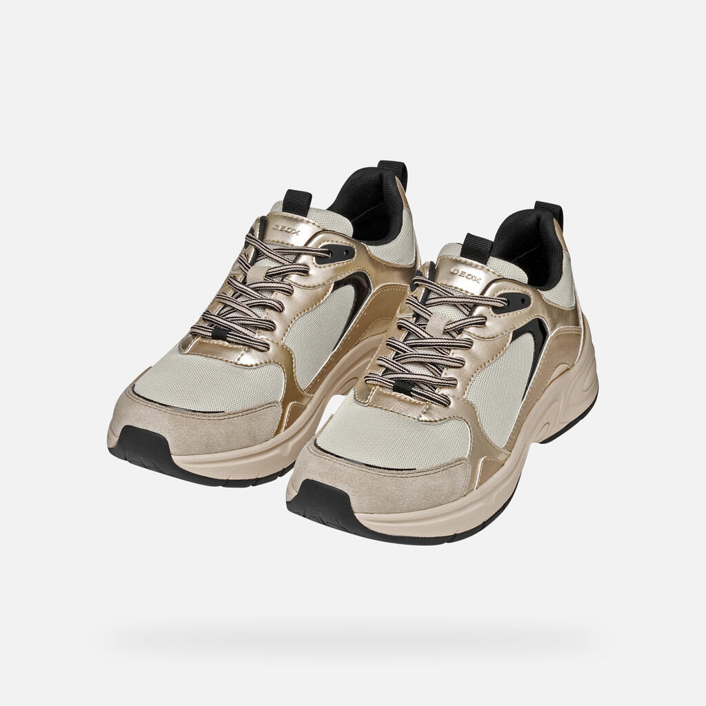 Baskets Femme D ZARVIA Blanc Cassé/Or Clair 4/7
