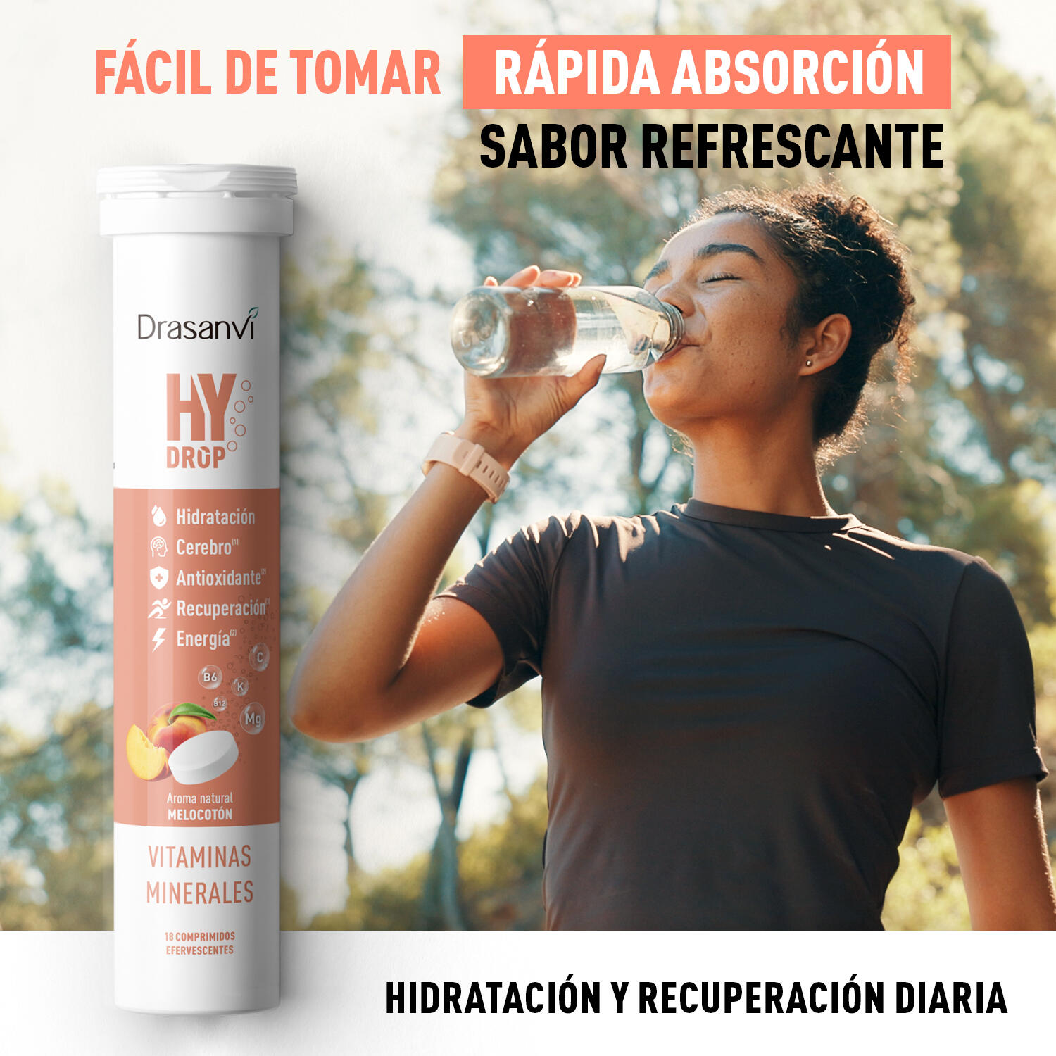 Hydrop Electrolitos 18 Comprimidos Efervescentes Sabor Melocotón 2/5