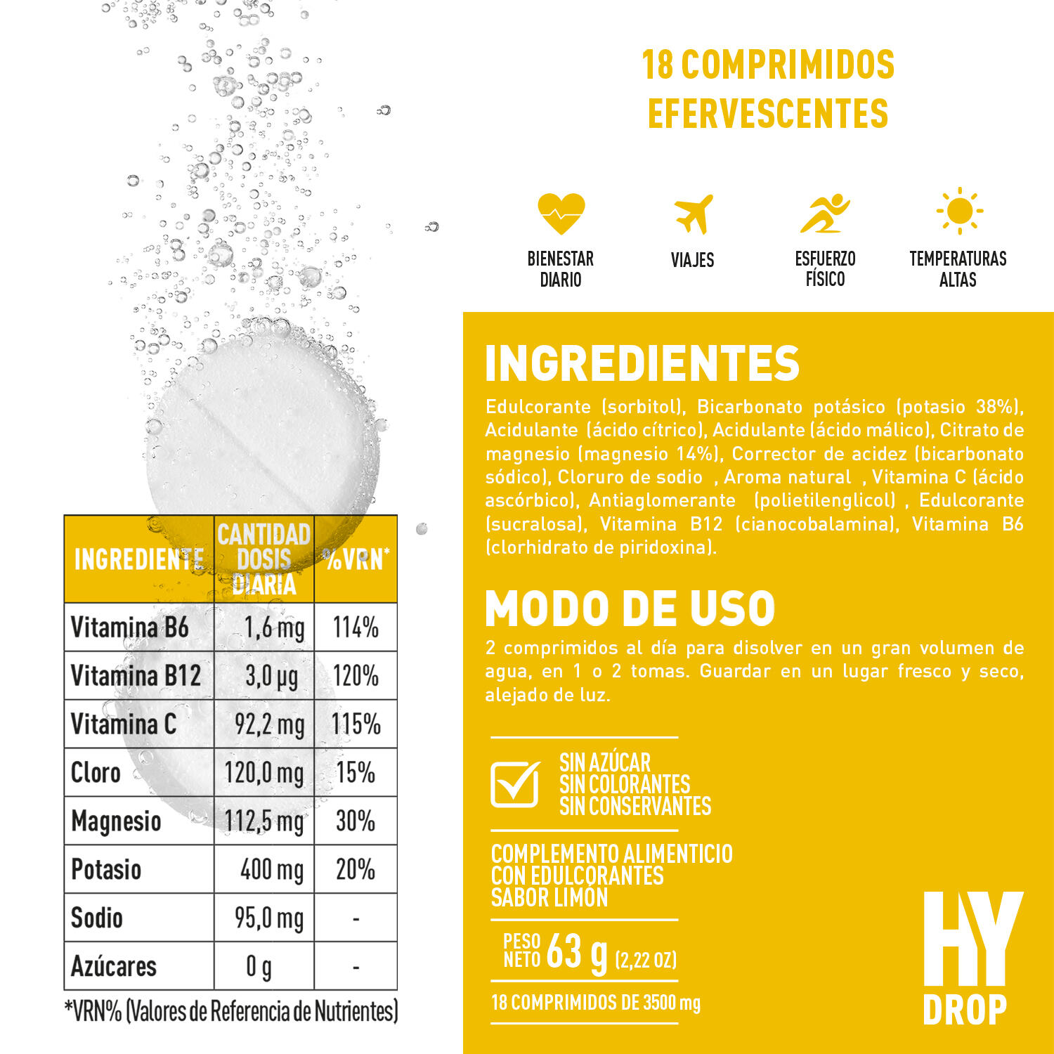 Hydrop Electrolitos Efervescentes 18 comprimidos Sabor Limón 4/5