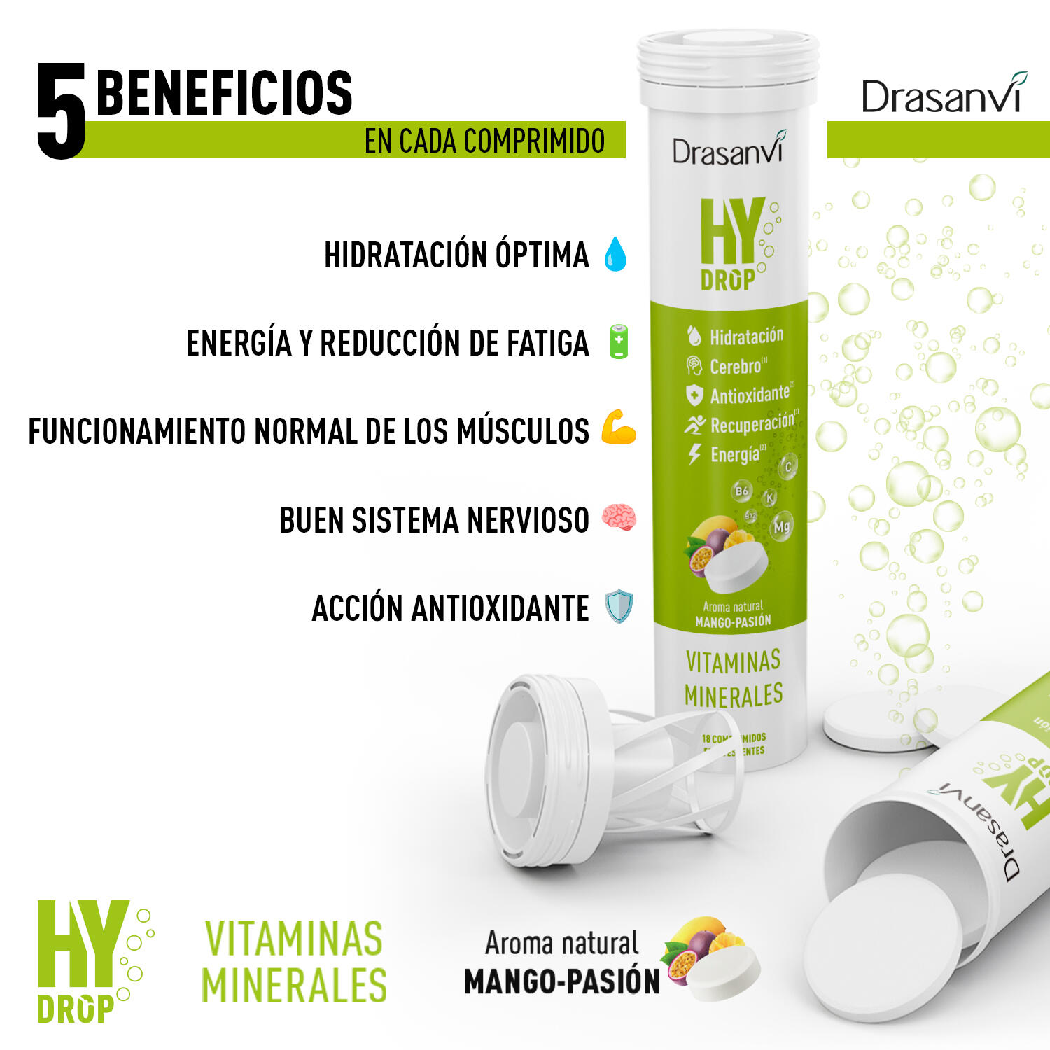 Hydrop Electrolitos Efervescentes 18 comprimidos Sabor Mango 3/5