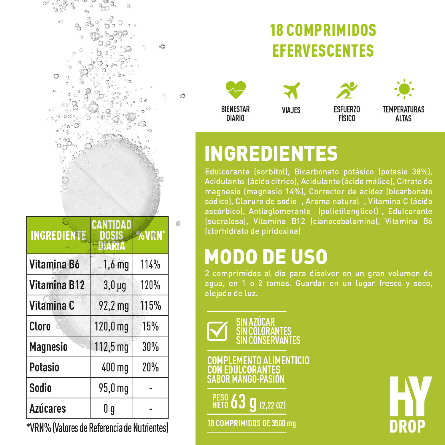 Hydrop Electrolitos Efervescentes 18 comprimidos Sabor Mango 4/5