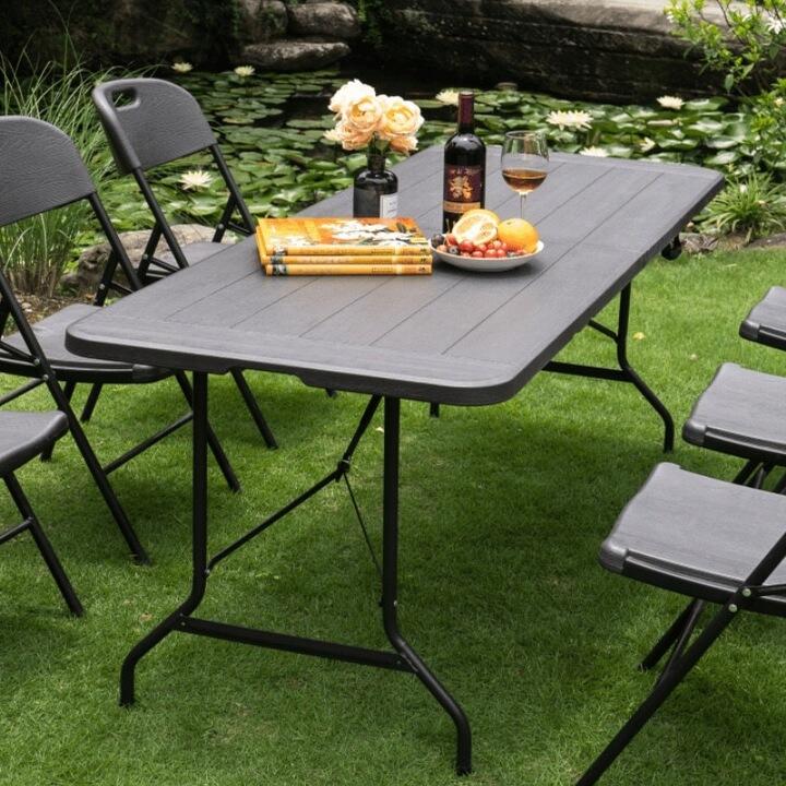 Masa pliabila, blat HDPE / cadru otel 180x74x74 cm, camping, neagra