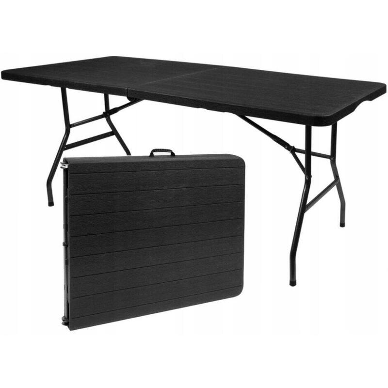 Masa pliabila, blat HDPE / cadru otel 180x74x74 cm, camping, neagra
