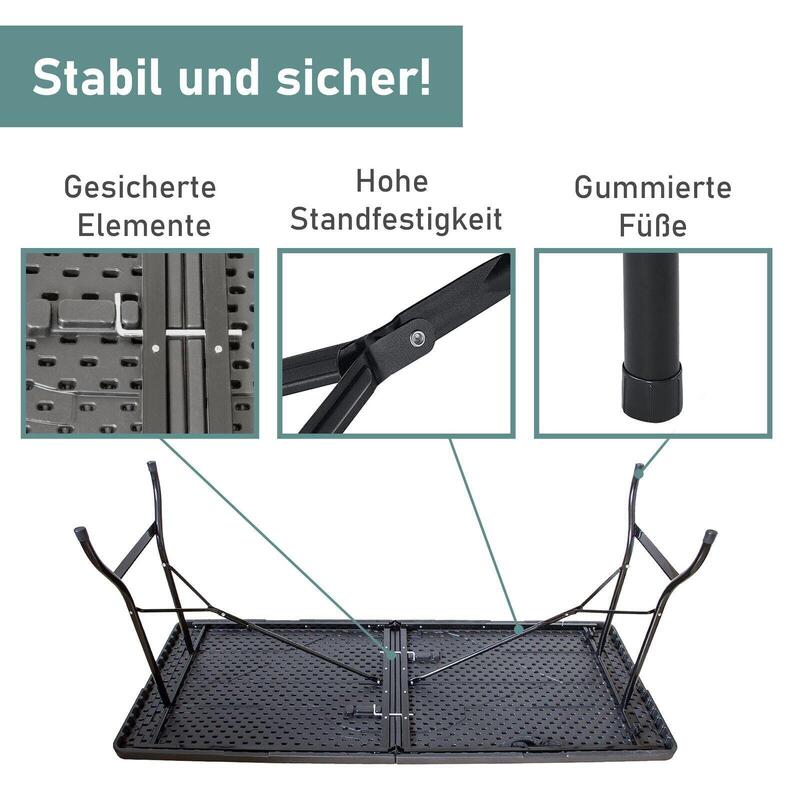 Masa pliabila, blat HDPE / cadru otel 180x74x74 cm, camping, neagra
