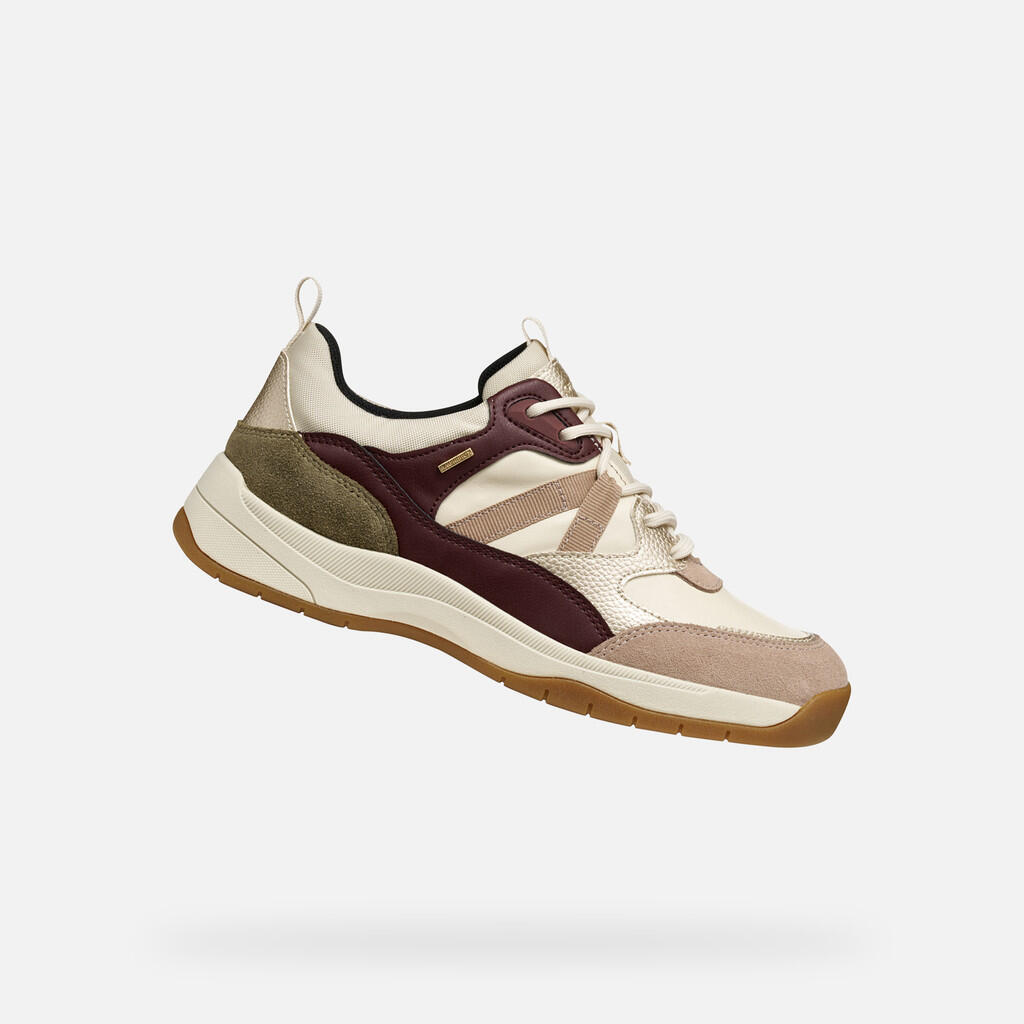 Geox - Baskets Femme Berinike Abx Woman Beige/rouge - Chaussures De Sport - Beige|bordeaux|gris|rose - Decathlon