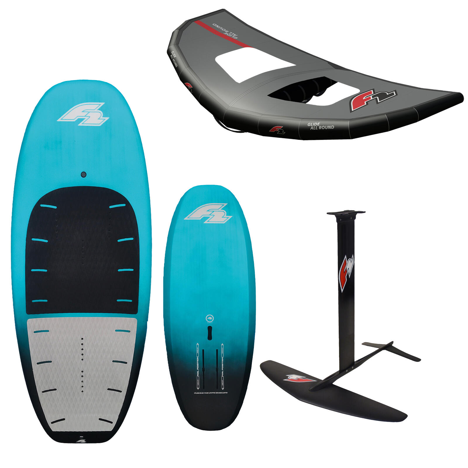 F2 Set Foilboard Comet Team Türkis 65L + Alu Foil 2000 + Wing 4qm 1/4