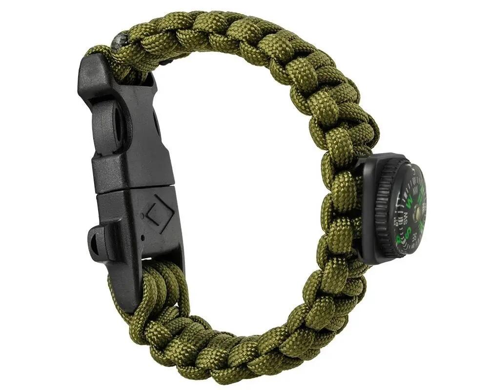 Bratara cu busola, rezistenta la apa, verde kaki, inchidere cu clips 5/7