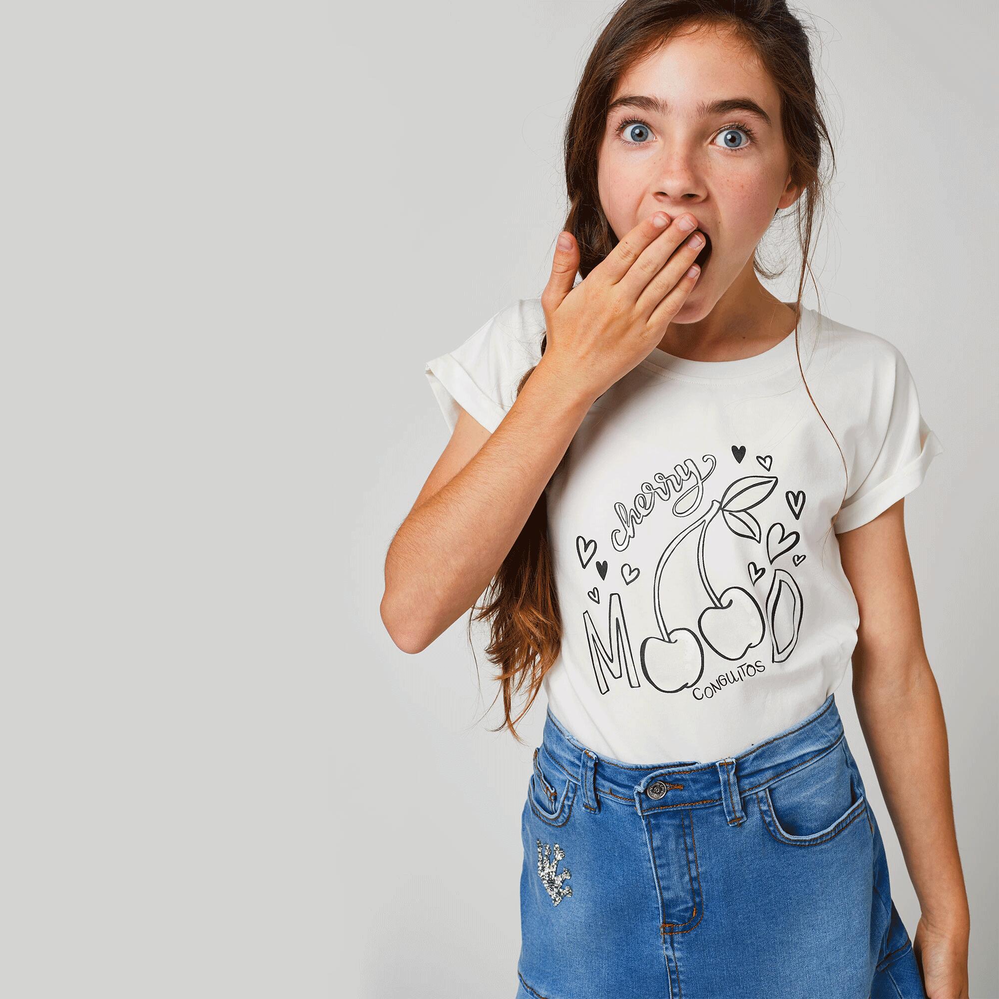 Camiseta blanca "Solar Cherries" para niña 2/4