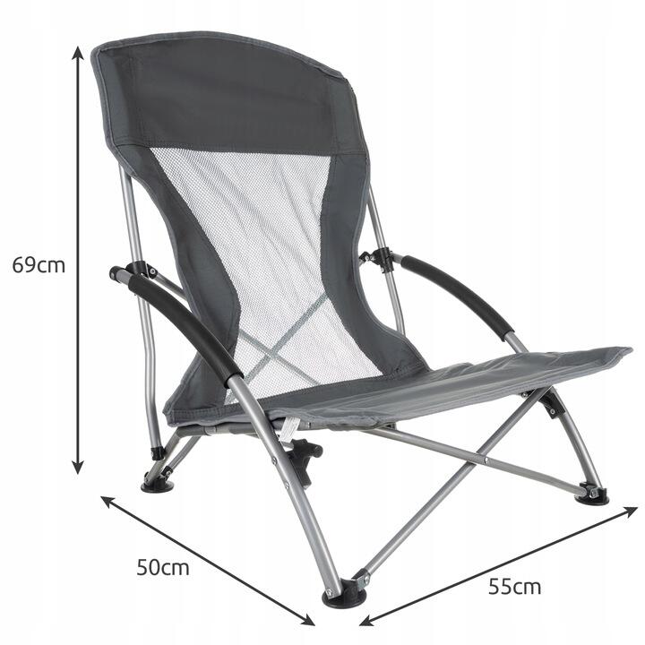 Scaun pliabil camping, geanta de transport, cadru metalic, 69 x 50 x 55 cm, gri