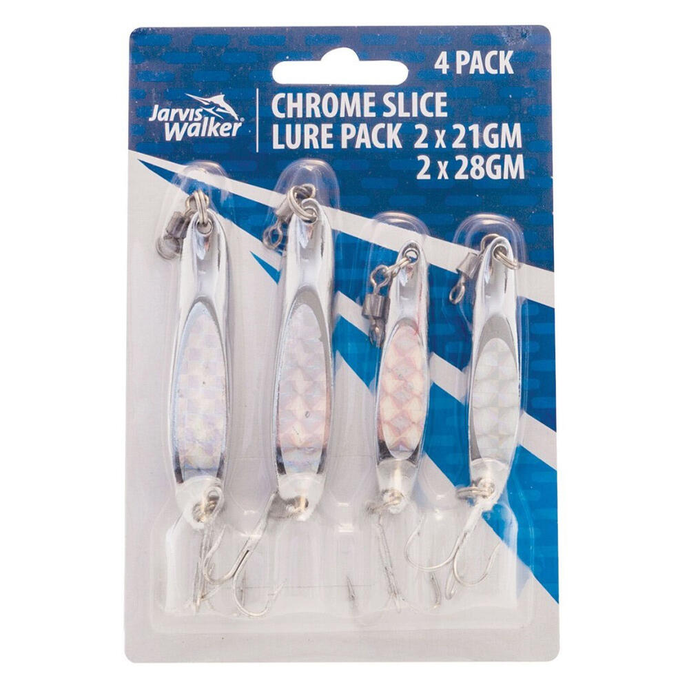 4PK Jarvis Walker Chrome Slice Metal Lures 2 x 21gm and 2 x 28gm Jig Lures