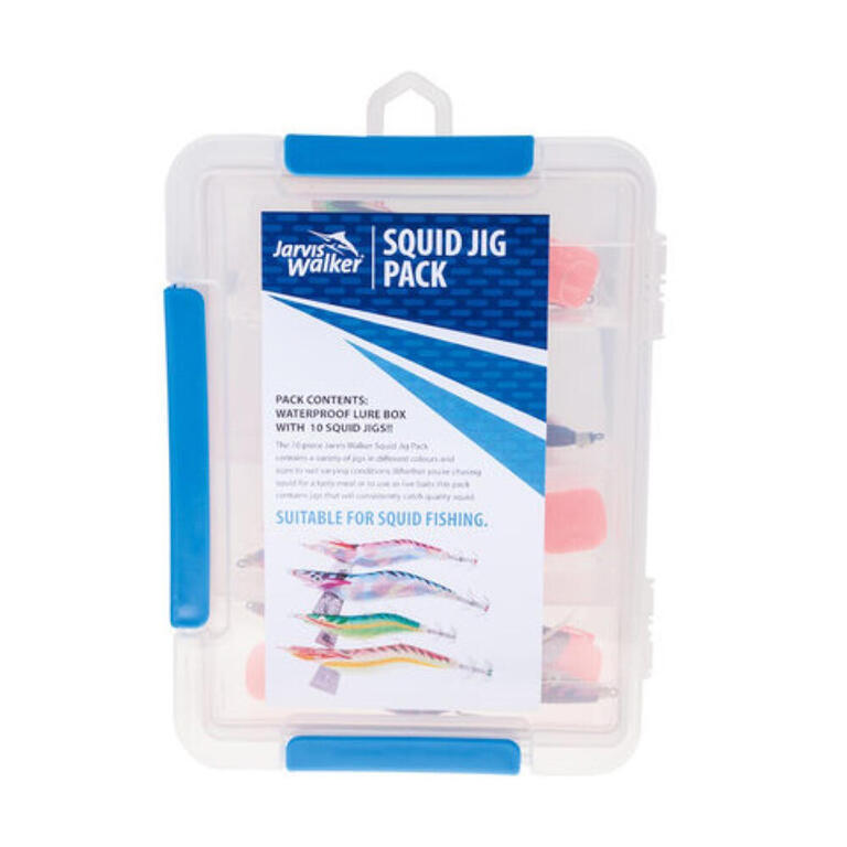 Squid jig pack in waterproof tackle box