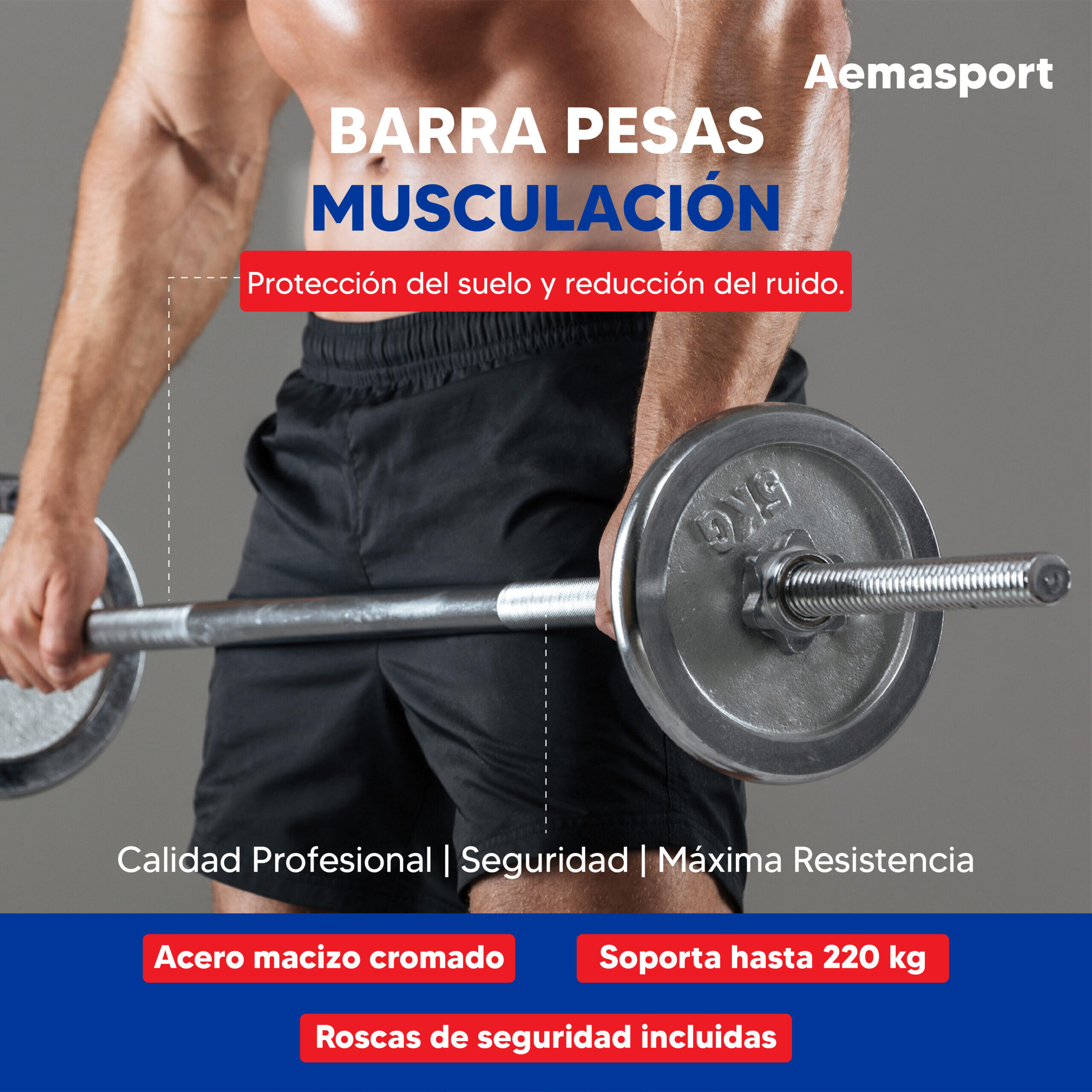 Barra Pesas Musculación de 28mm (150cm. 7kg) 4/7