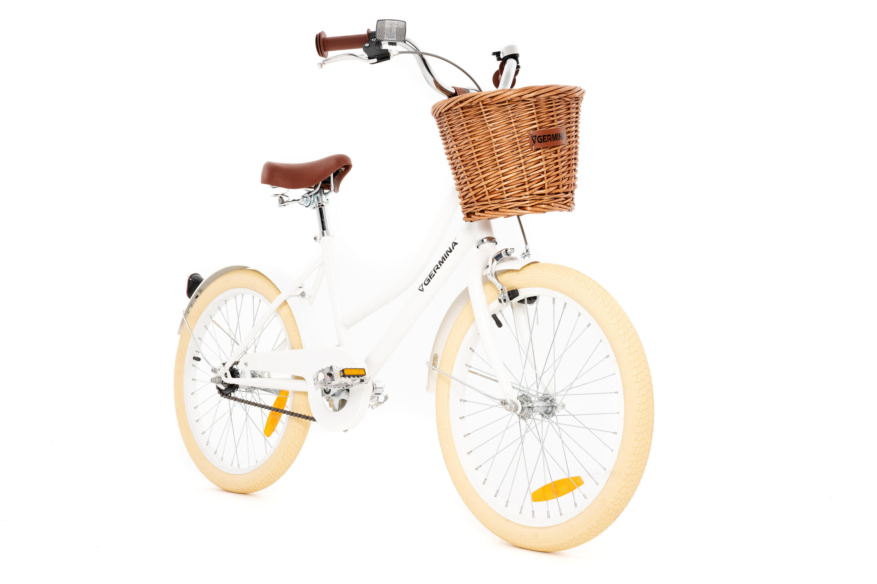 Kinderfiets 20" GERMINA retro met rieten mand, standaard 3/7