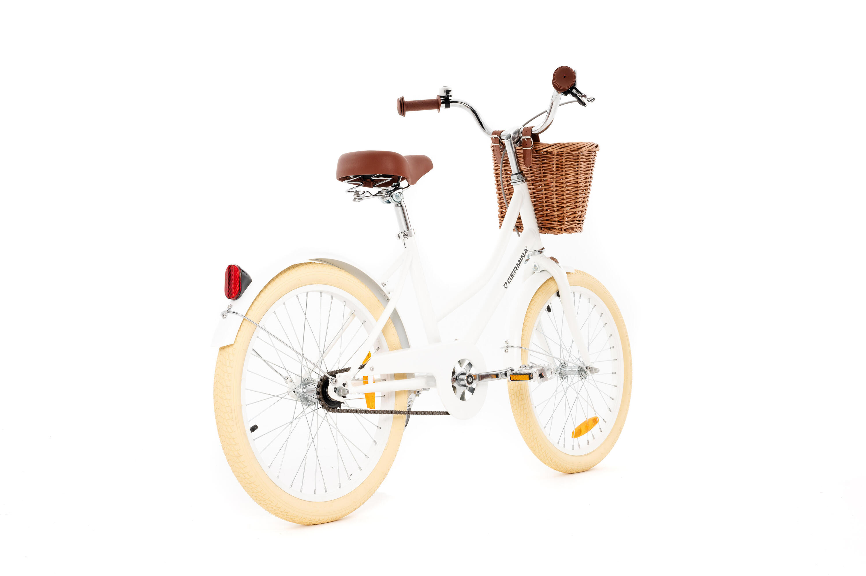 Kinderfiets 20" GERMINA retro met rieten mand, standaard 2/7