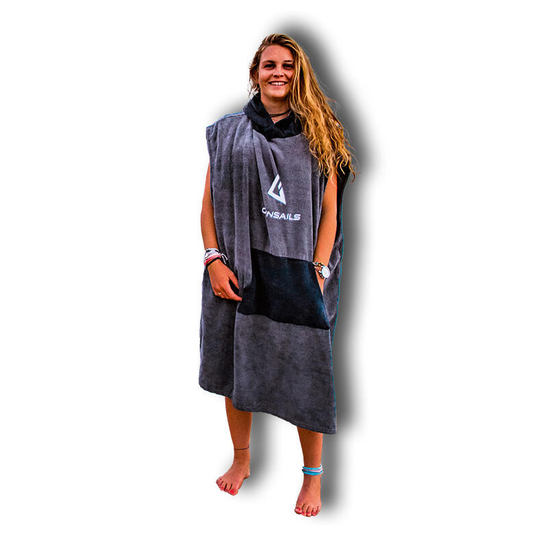 Surf poncho w kolorze szarym z kapturem i kieszenią kangurką