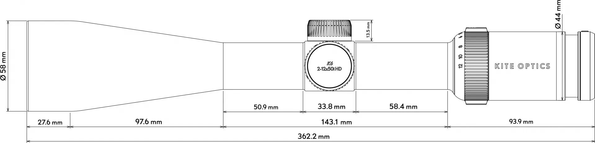 Lunette d'Approche Kite Optics K6 2-12x50i HD 4/5