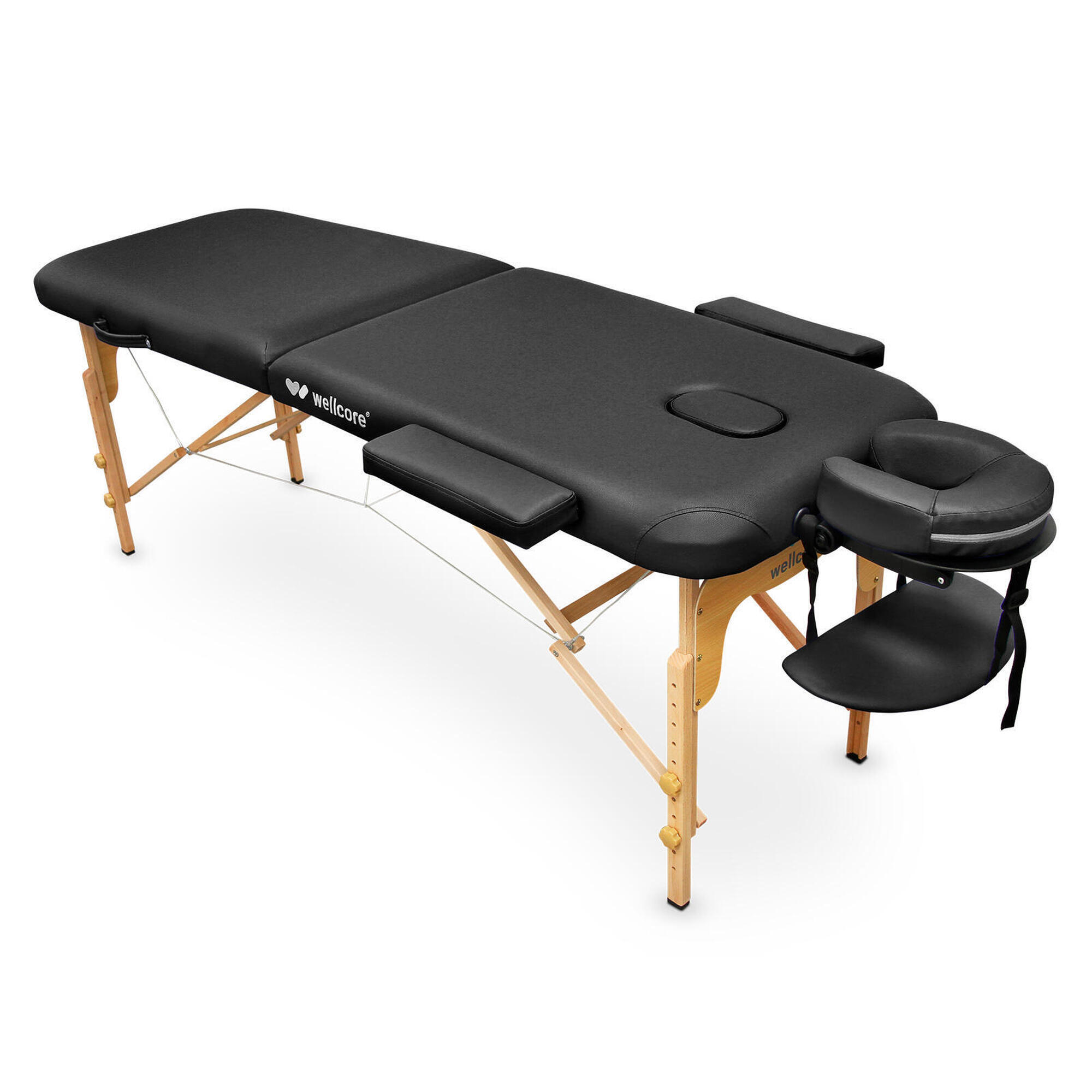 Wellcore - Table De Soins Pliante En Bois Wellcore 180 X 60 Cm Avec Accoudoirs - Table De Massage - Noir - No Size - Decathlon