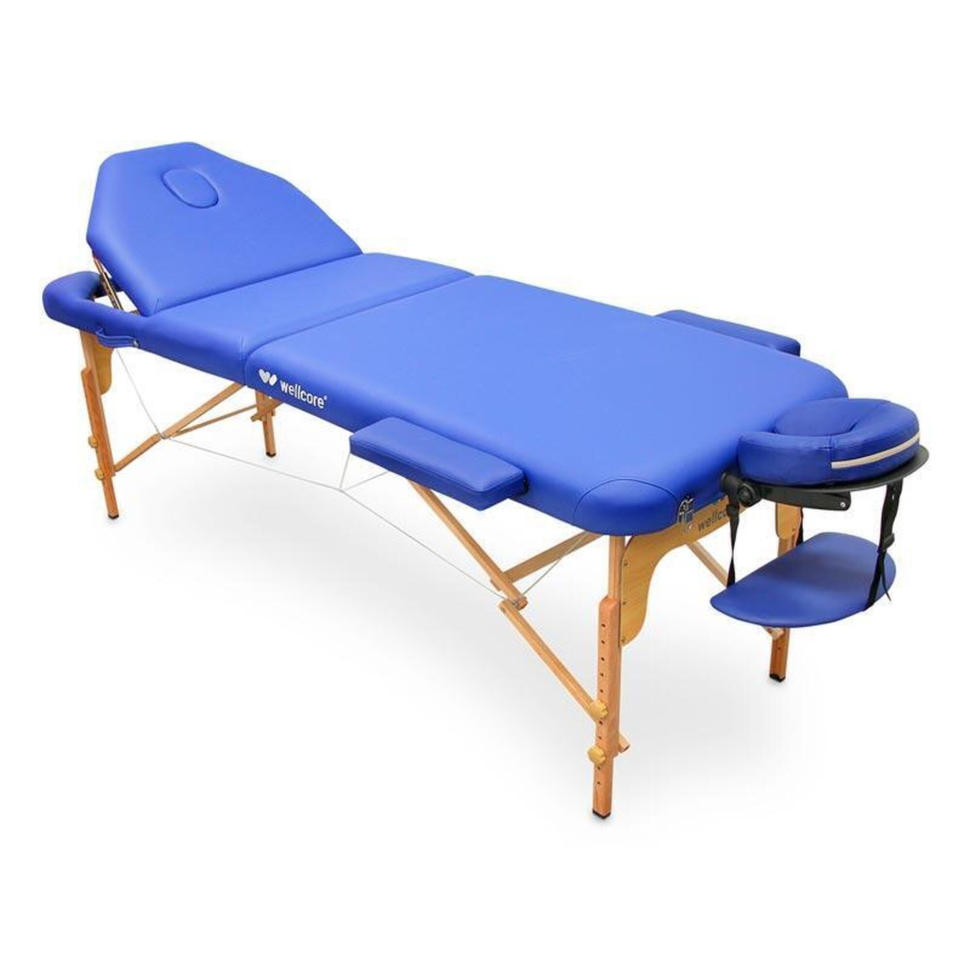 Wellcore - Table De Soins Pliante En Bois Wellcore 195 X 70 Cm Avec Dossier Rabattable - Table De Massage - Bleu - No Size - Decathlon