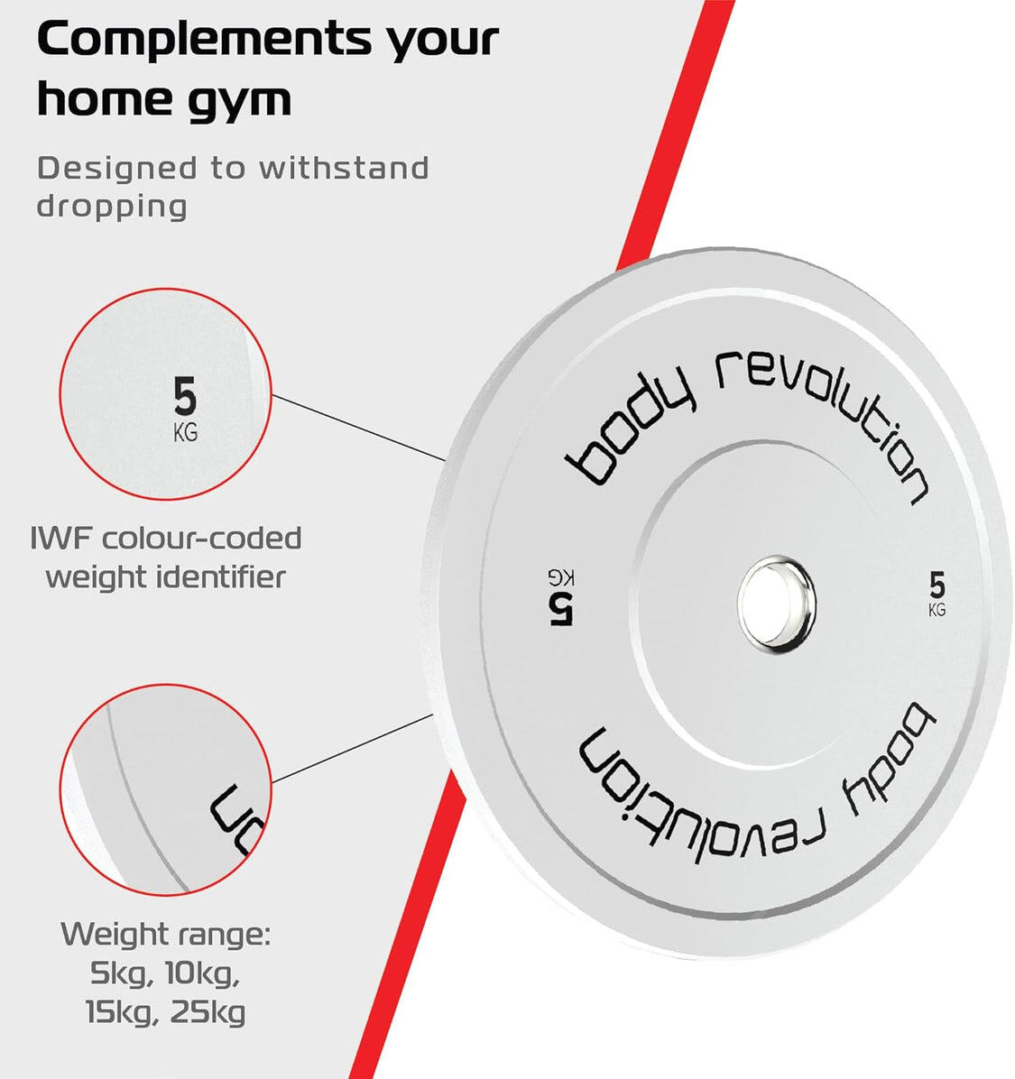Body Revolution Olympic Bumper Plates, Farbe, 5 kg, Paar 3/6