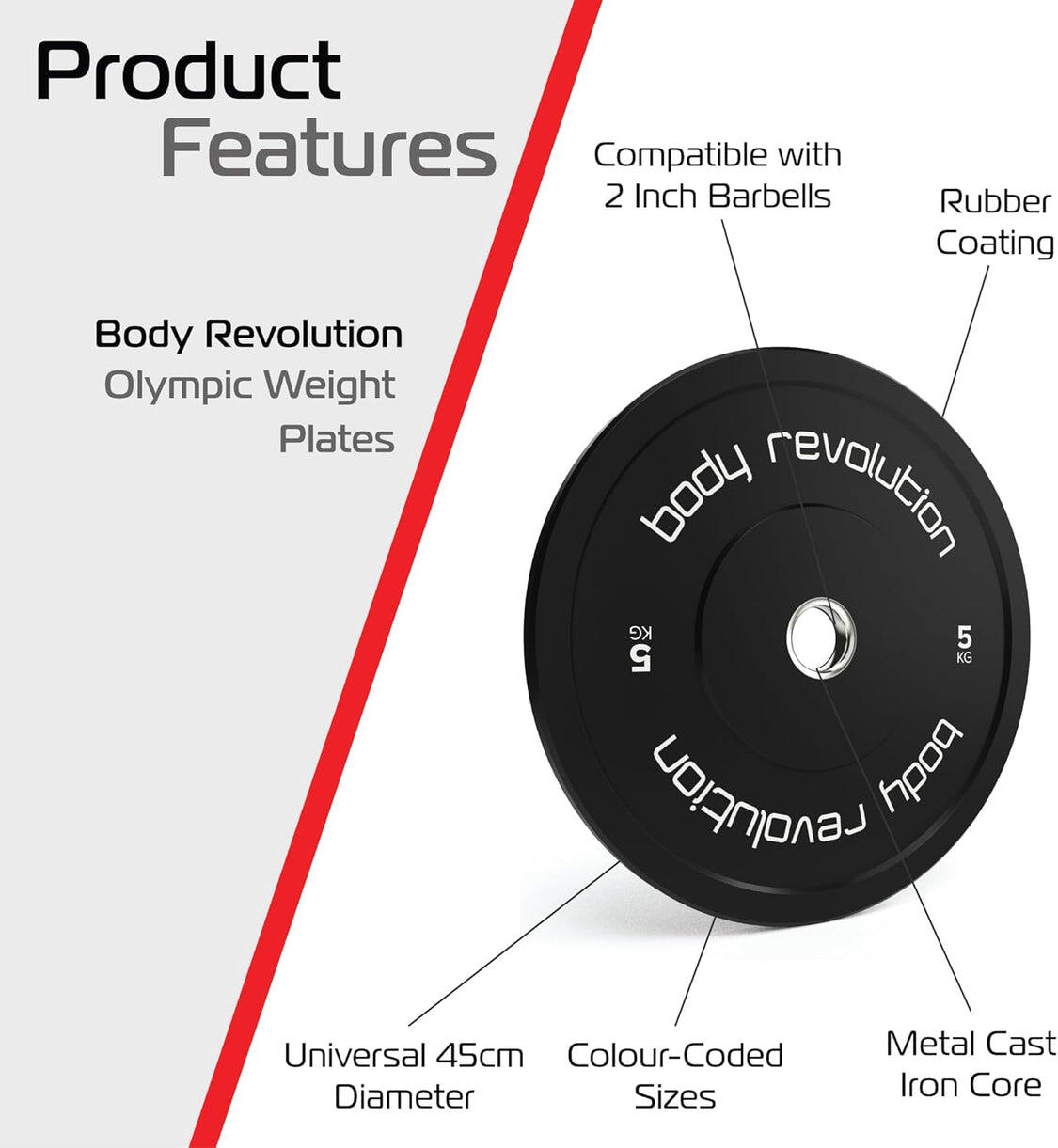Para olimpijskich talerzy obciążeniowych Body Revolution, czarnych, 5 kg 2/6
