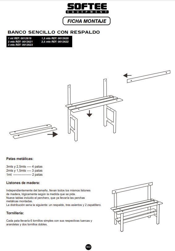 BANCO DE VESTUARIO CON RESPALDO 2 MTS 2/2