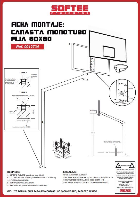 Juego de 2 canastas de baloncesto fijas con base para anclaje sin tableros ni ar 4/4