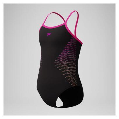 Maillot de bain Speedo Plastisol Placement Noir/Rose Fille 3/4
