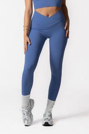High Waist Crossover Legging - Femmes - Bleu Foncé