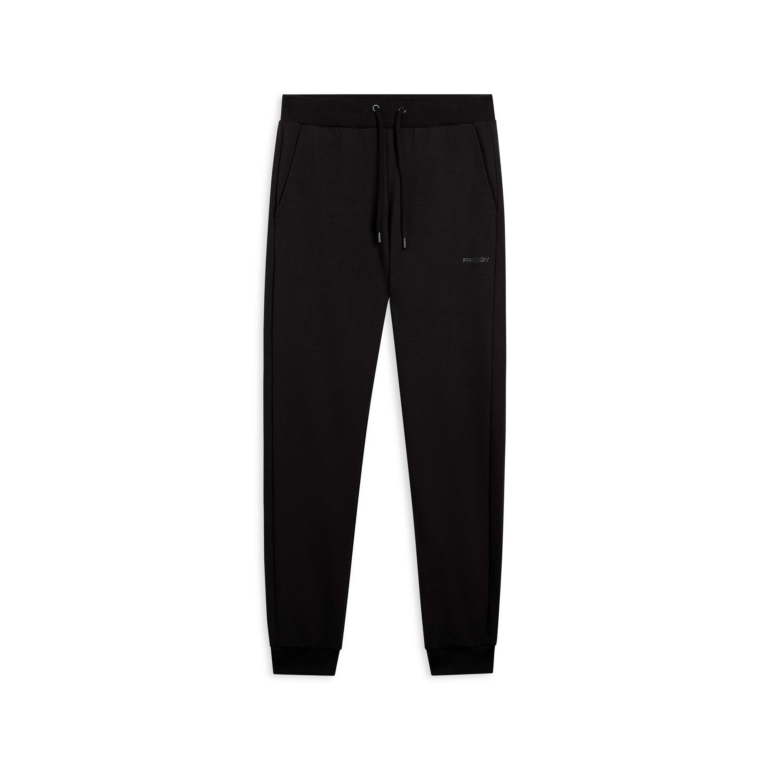 Freddy - Pantalon Classique En Molleton Brossé Avec Bords Côtelés Aux Chevilles - Pantalons - Noir - Decathlon