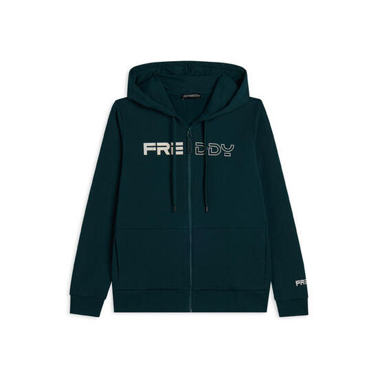 Felpa full zip con cappuccio e logo frontale perlato