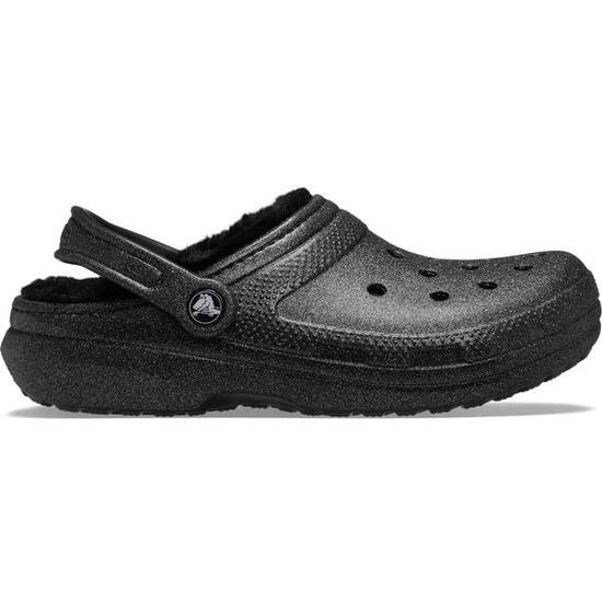 Zueco de purpurina forrado de pelusa clásico de Crocs