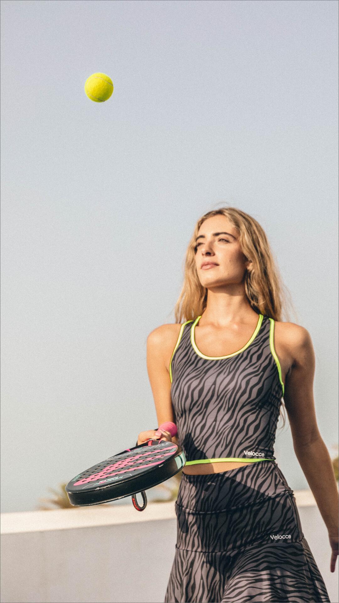 Top de pádel cebra negro y gris Mujer - Velocce 3/7