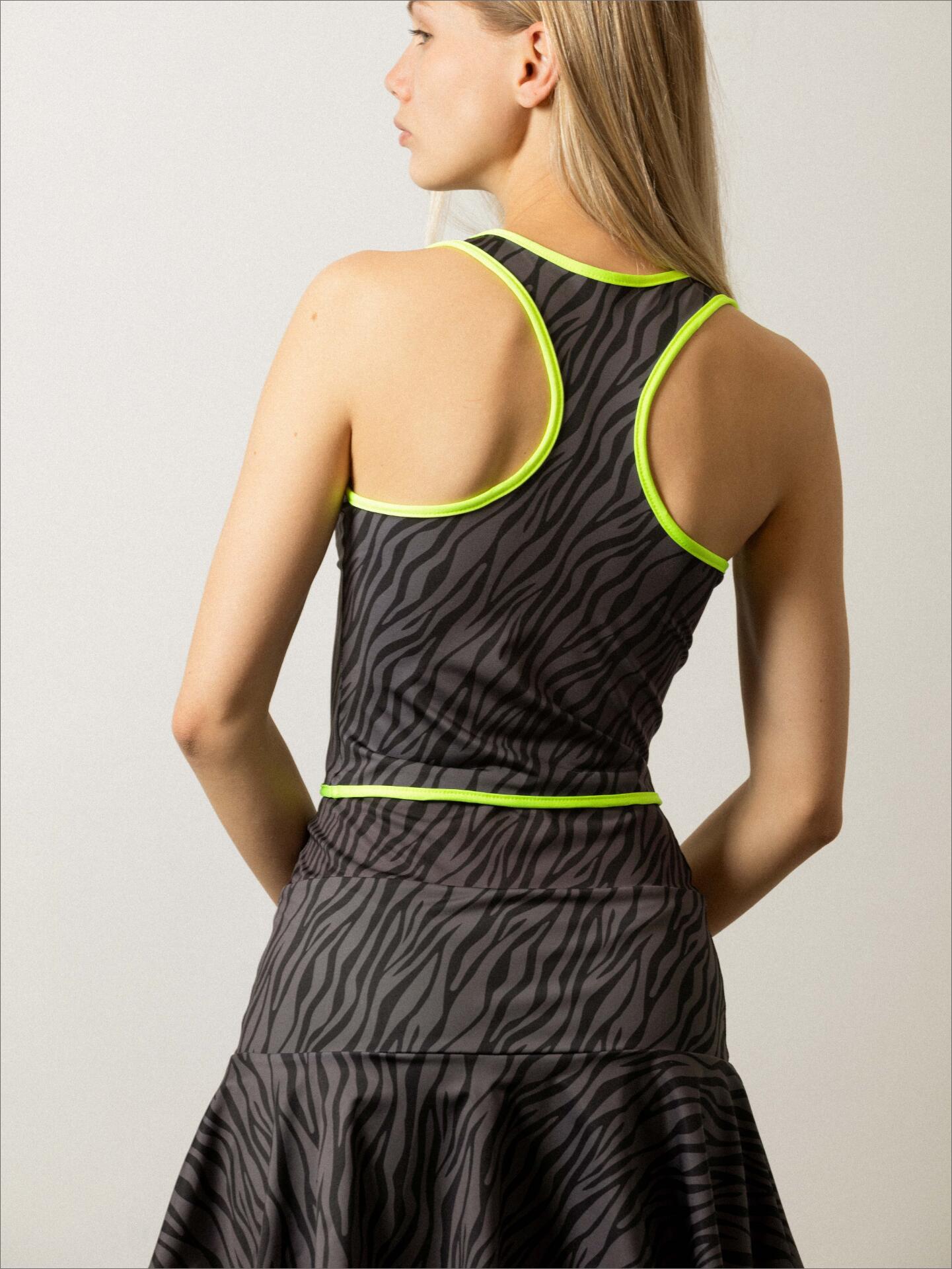 Top de pádel cebra negro y gris Mujer - Velocce 2/7