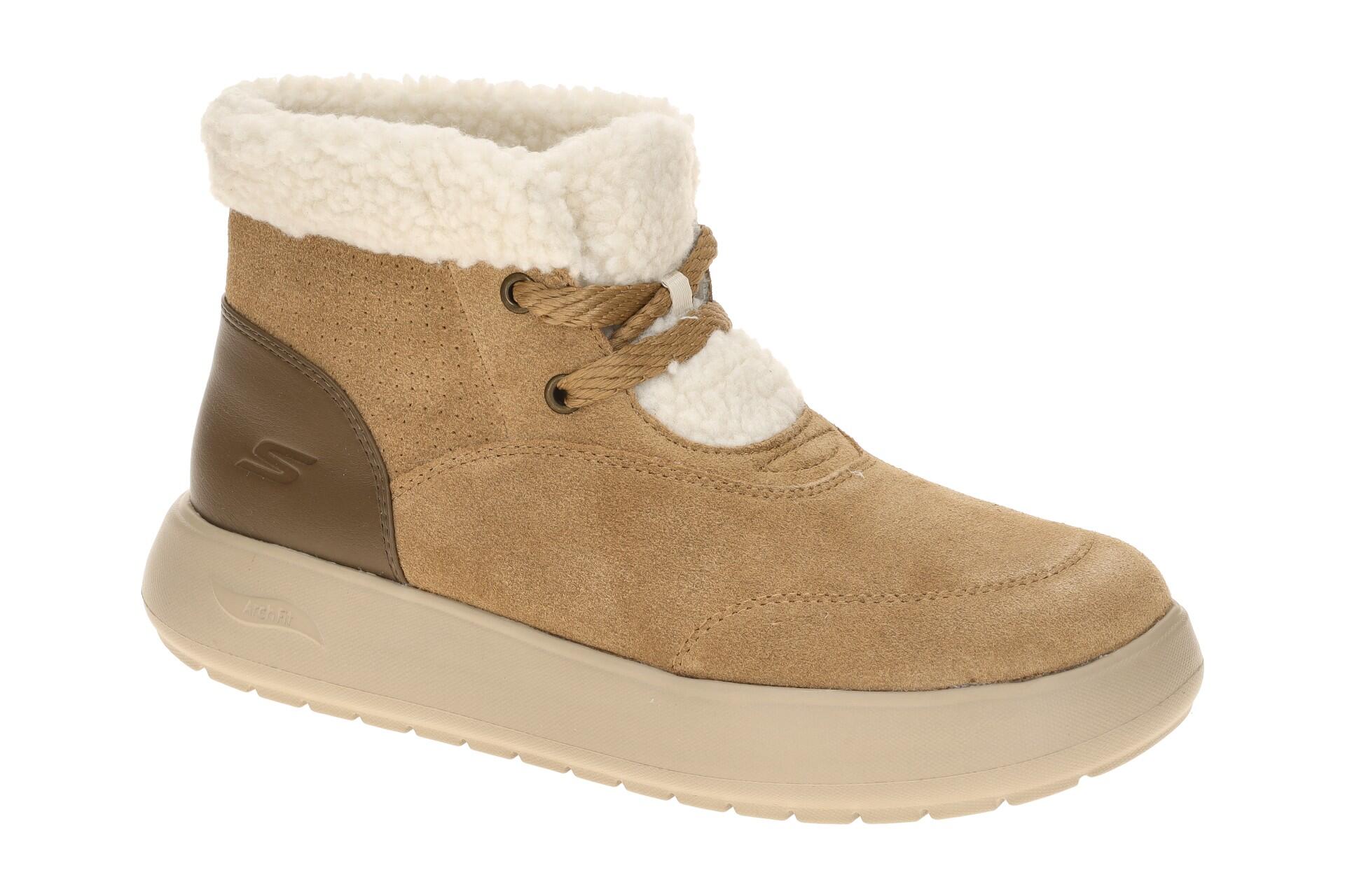 Skechers Go Walk Stiefeletten braun Fellkragen dünn gefüttert 1/7