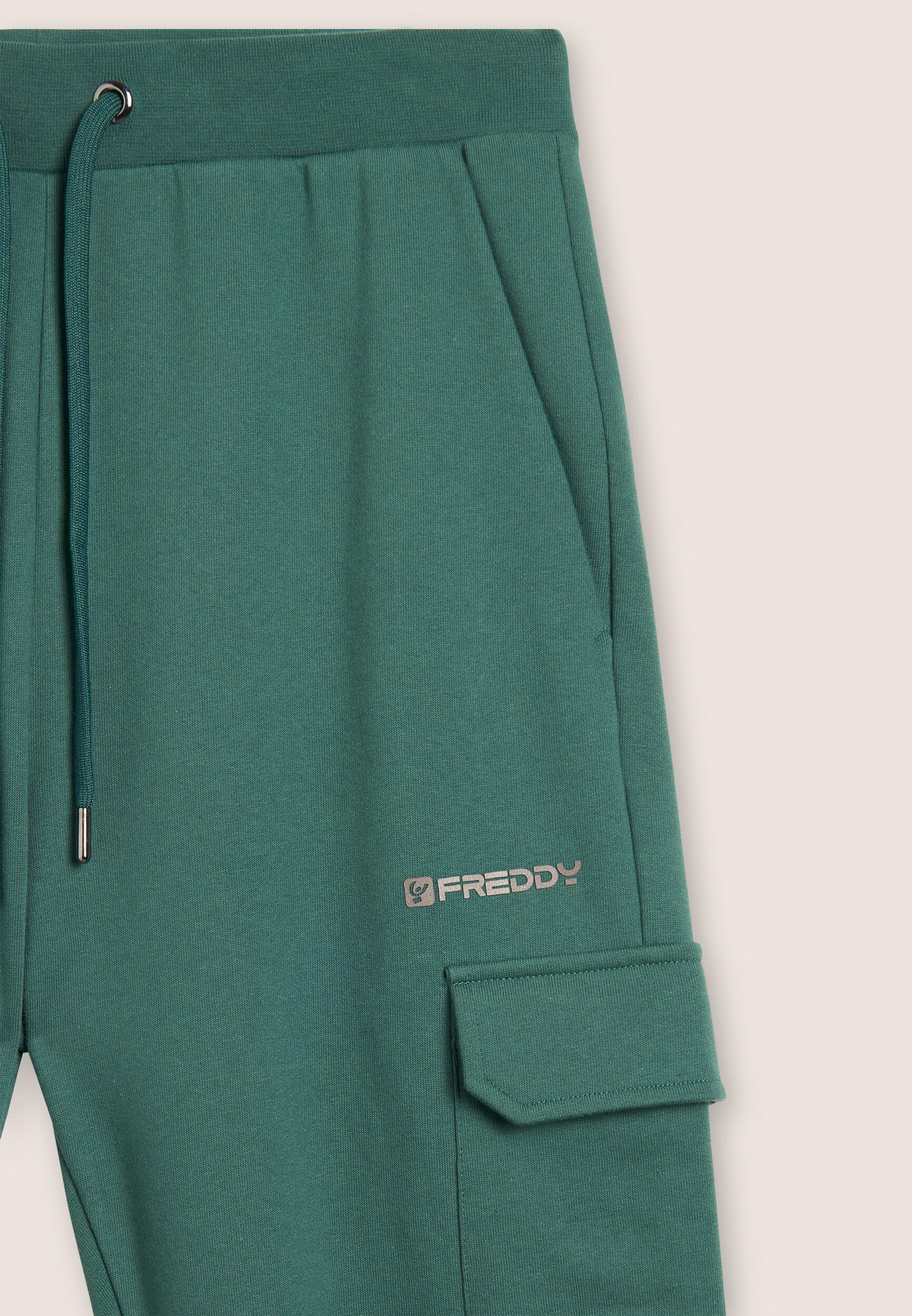 Pantalón de felpa con bolsillo cargo y bajo con puños 3/3