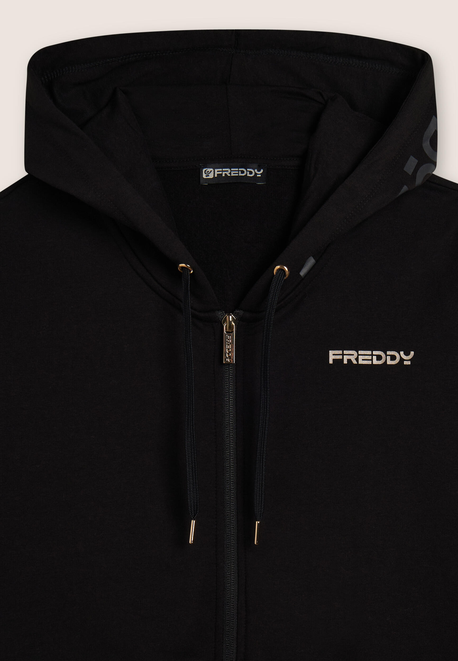 Sudadera para mujer con capucha, cremallera y bajo redondeado 3/3