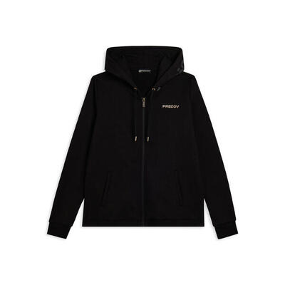 Felpa da donna con cappuccio zip e fondo arrotondato