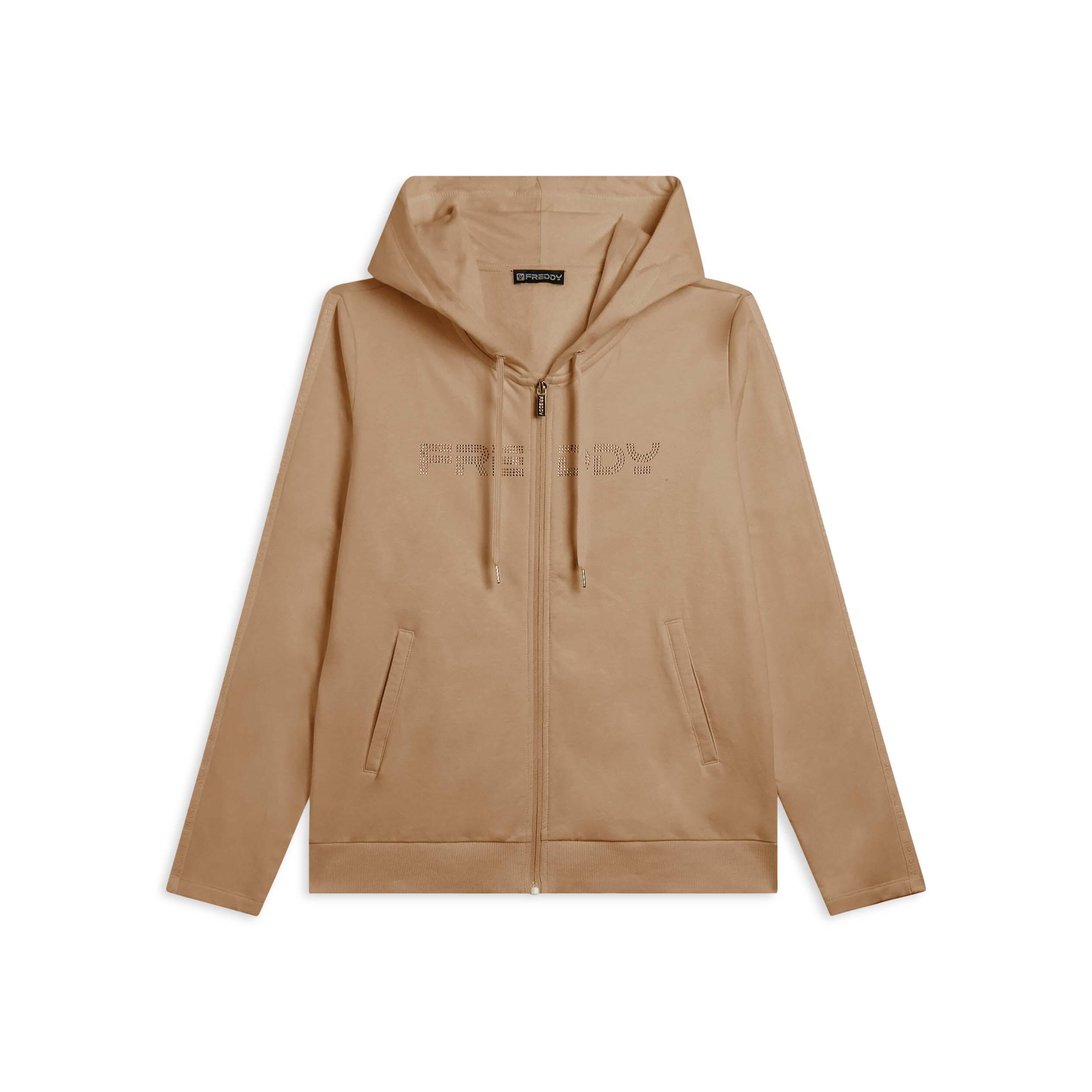 Freddy - Sweat-shirt Zippé Pour Femmes Doté De Capuche Et De Bande Avec Logo - Sweat Zippé - Beige - Decathlon