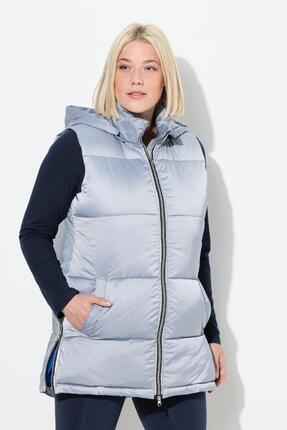 Damen Long-Steppweste wasserabweisend Kapuze abnehmbar