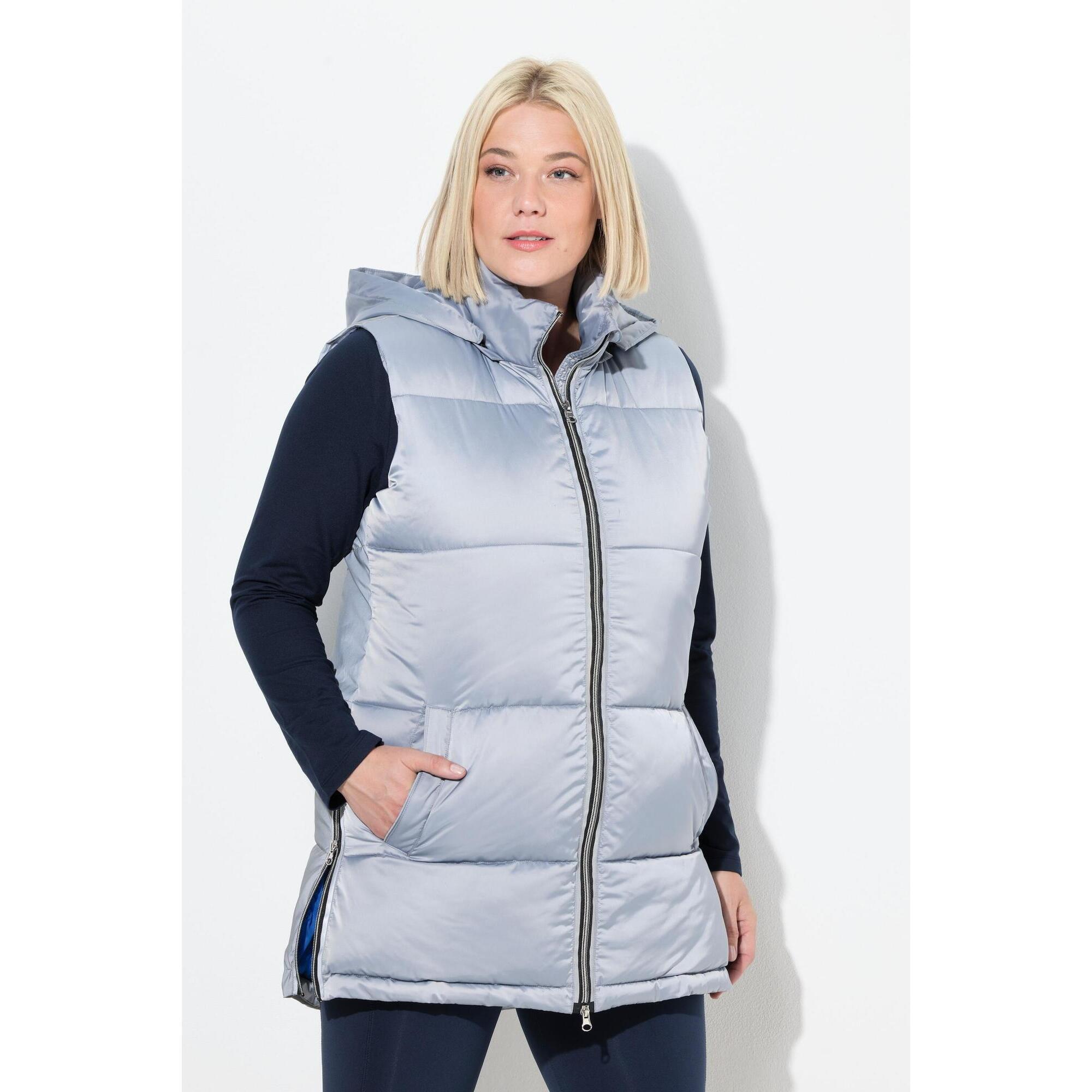 Ulla Popken - Femme Gilet Matelassé Long À Capuche Amovible Matière Déperlante - Veste - Rouge - Decathlon