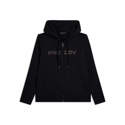 Felpa da donna con zip cappuccio e banda logata