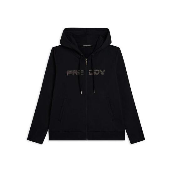 Felpa da donna con zip cappuccio e banda logata