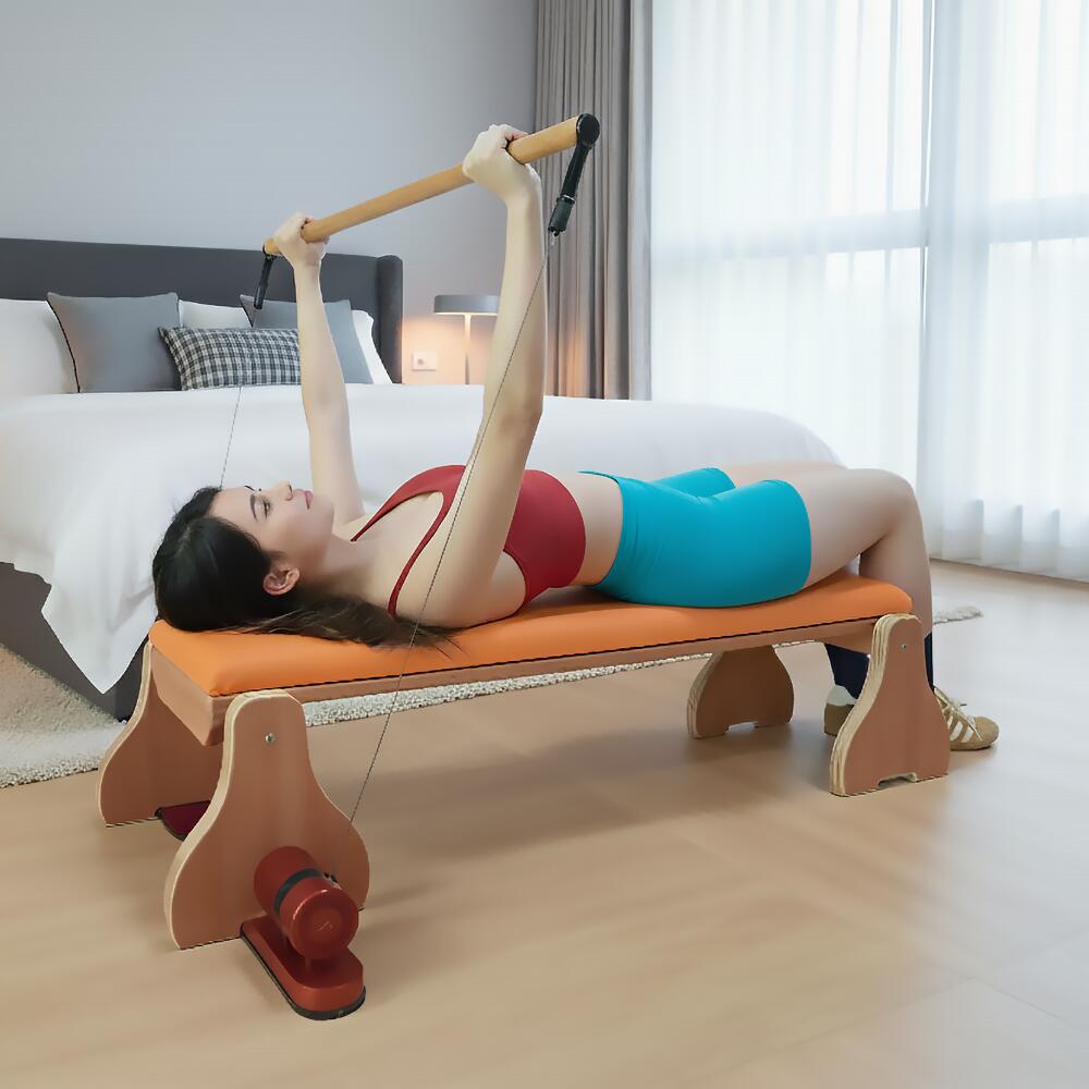 Banc d'entraînement XO2 en bois avec coussin PU orange. 2/5