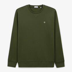 Sweat col rond uni vert army en coton