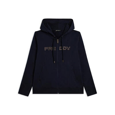 Felpa da donna con zip cappuccio e banda logata