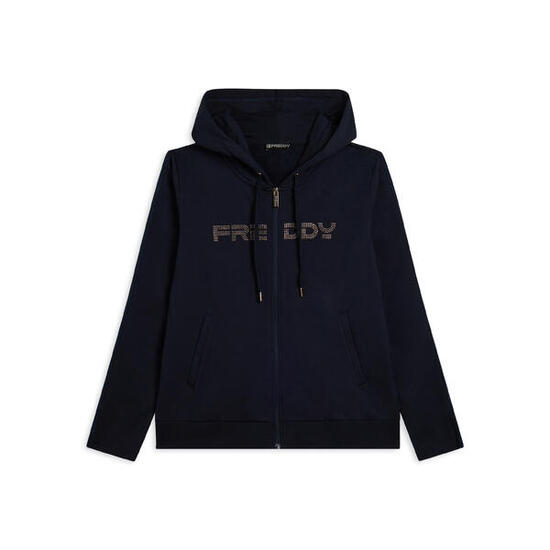 Felpa da donna con zip cappuccio e banda logata