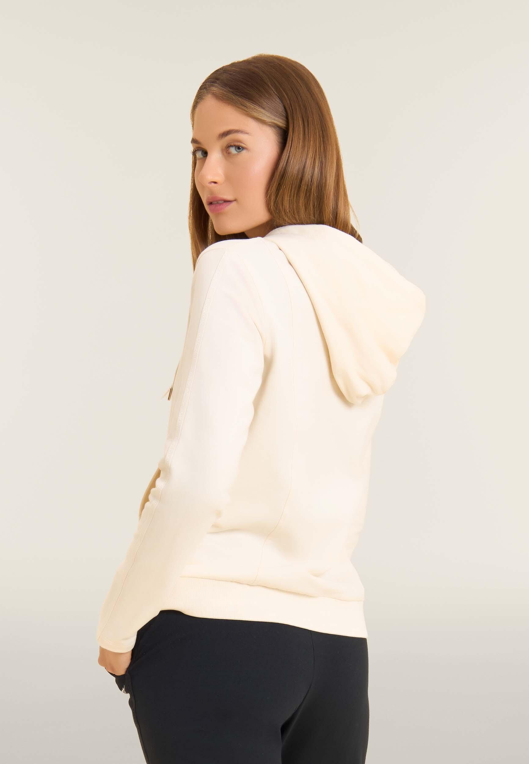 Felpa da donna con zip, cappuccio e banda logata 3/4