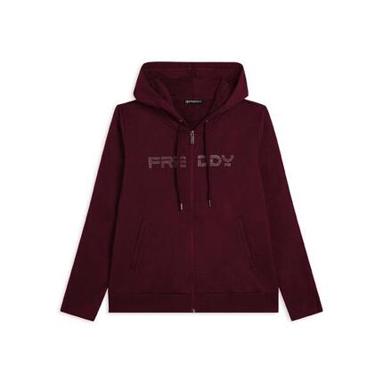 Sweat-shirt zippé pour femmes doté de capuche et de bande avec logo