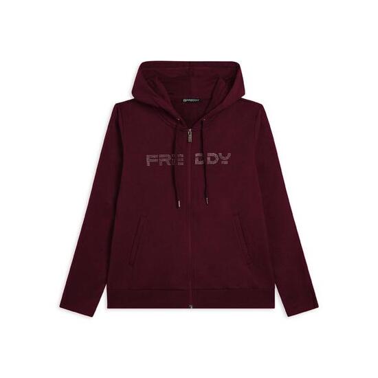 Sweat-shirt zippé pour femmes doté de capuche et de bande avec logo